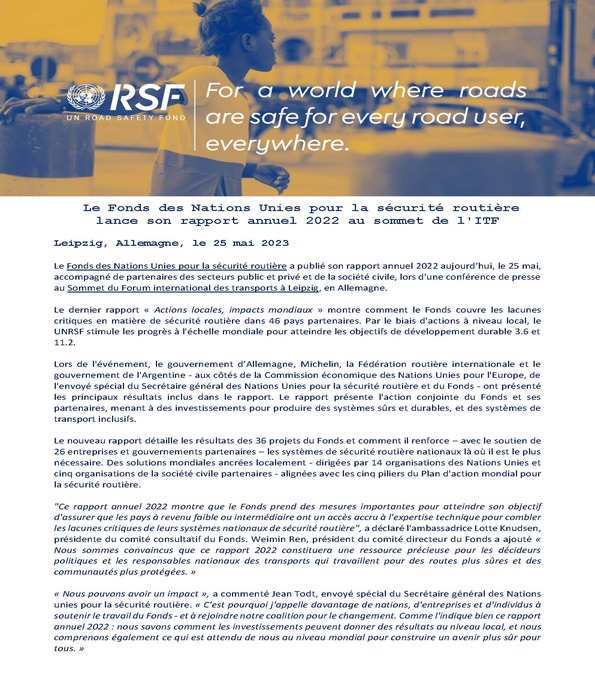 UNRSF Launch of 2022 Annual Report - French Press Release