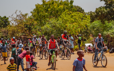 Kids running and biking in the street